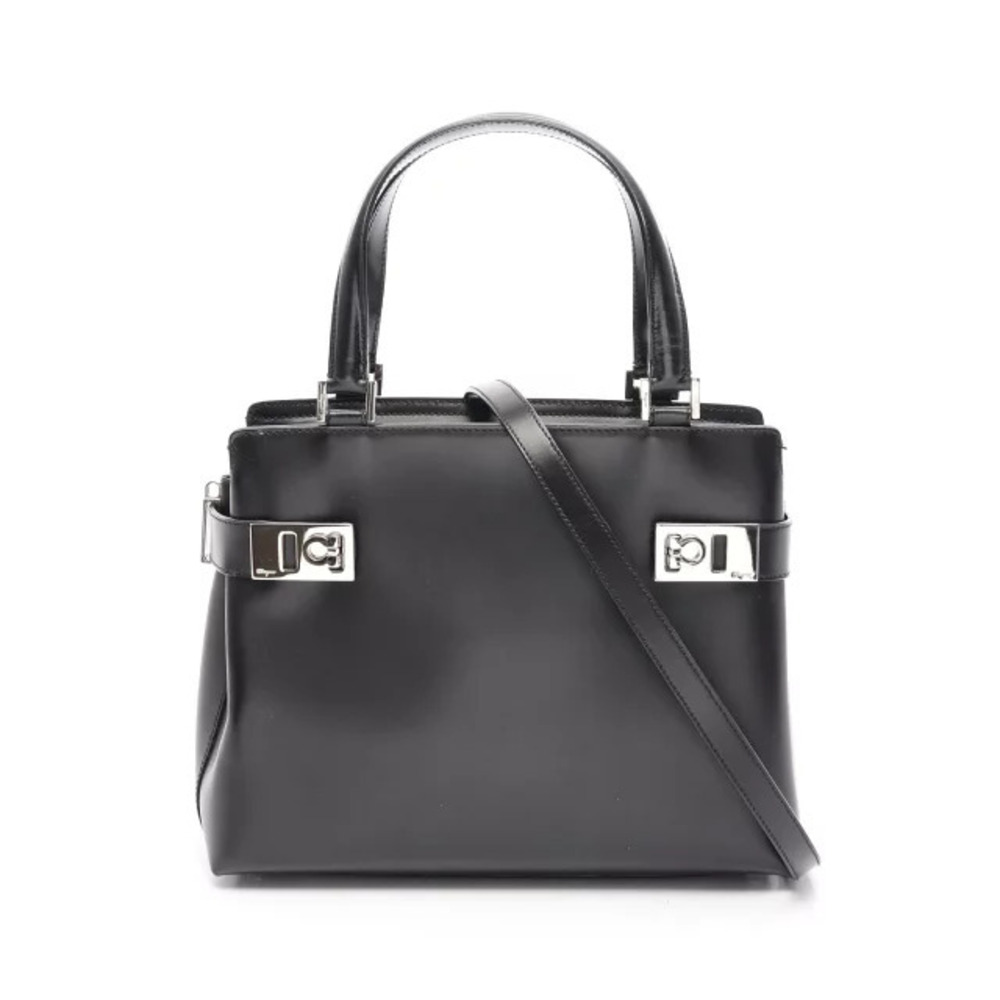 Salvatore Ferragamo Gancini Handbag Leather Black